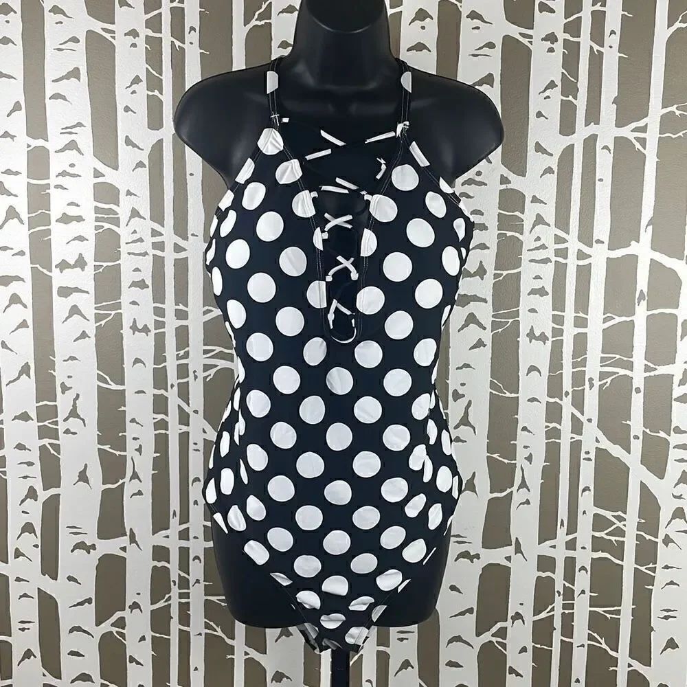 La Blanca Black & White Polka Dot One Piece Swimsuit sz 20W